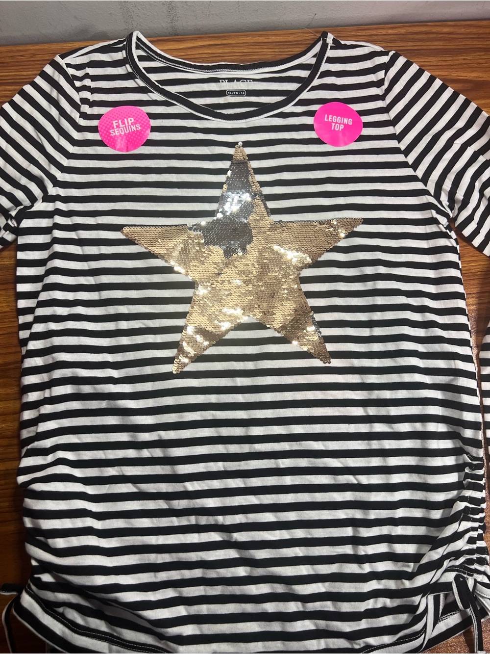 Place Black and White Striped Tee with Sequin Accent